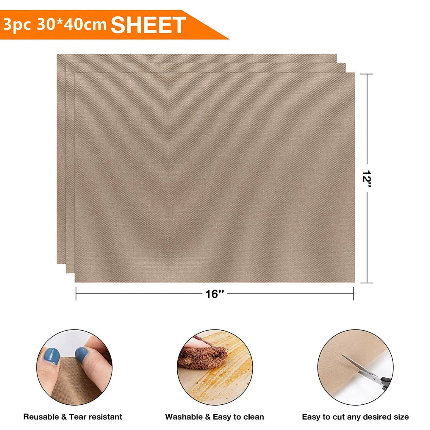 3pcs 30*40cm Reusable Heat Resistant Baking Sheet Oil-proof Paper Cloth Oven Pad Non-stick Baking Mat Kitchen Heat Transfer Tool