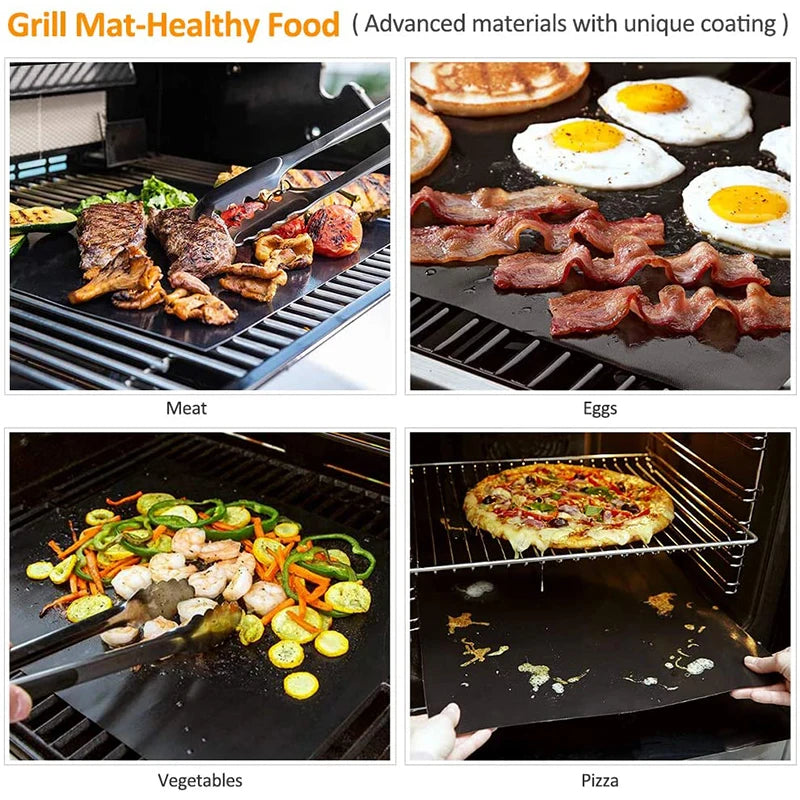 1/2Pcs BBQ Grill Mat Non Stick Baking Mat Heat Resistance Barbecue Liner Grilling Sheet Cooking Plate Reusable Kitchen Tools