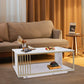 Modern 2-Tier White+Gold Coffee Table High Gloss Marble Veneer Rectangle Living Room Furniture, Waiting Area Table