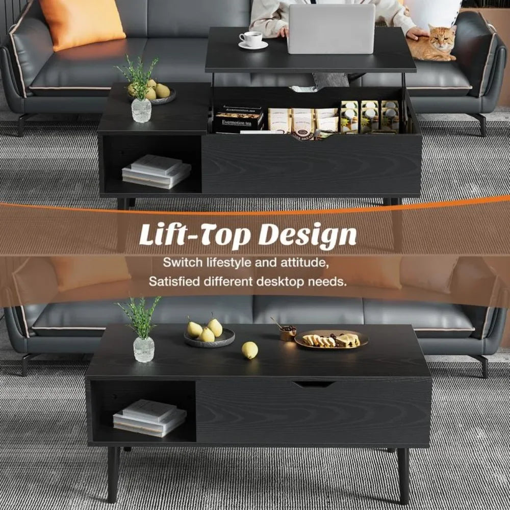 Lift Top Coffee Tables for Living Room,Rising Tabletop Wood Dining Center Tables with Storage Shelf and Hidden Compartment